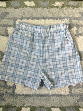 Light Blue Plaid Casual Shorts